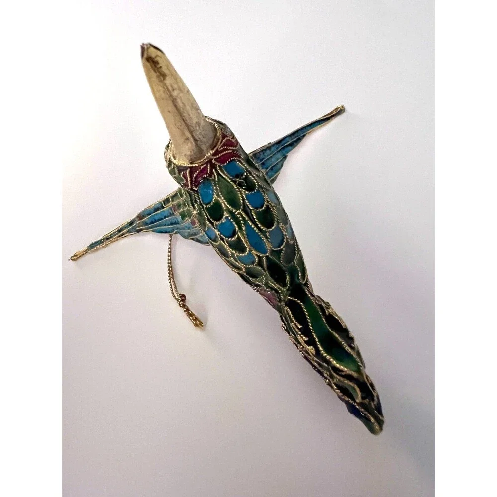 Cloisonné Enamel HUMMINGBIRD Ornament Figurine with Hanger and Storage Box